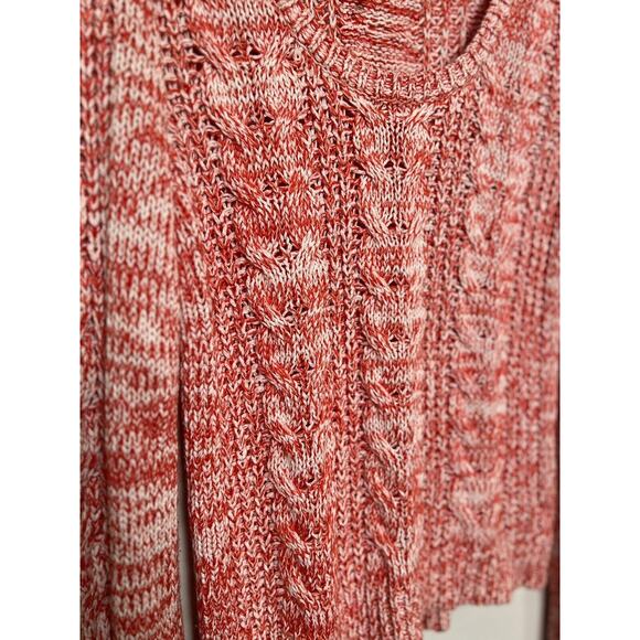 Free People Sweater Women’s Sz S Cable Knit Scoop Neck Orange Ivory Heathered - Picture 2 of 7